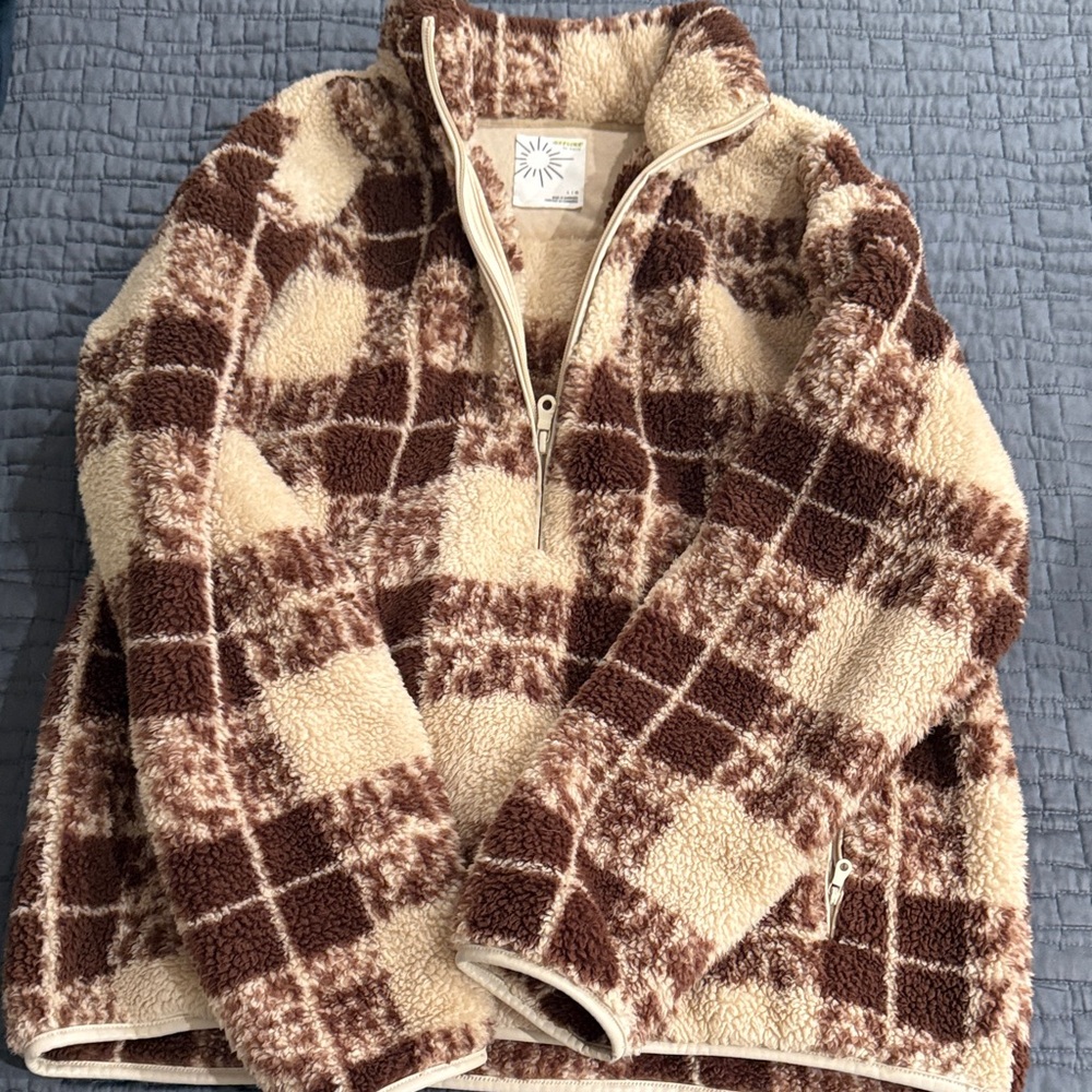 Offline by AERIE Plaid Sherpa Quarter-Zip Jacket